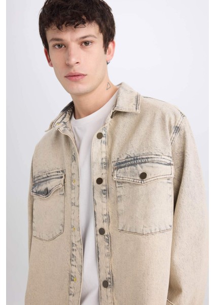 %100 Pamuk Relax Fit Cepli Uzun Kollu Jean Gömlek D0447AX24AU fırsatları