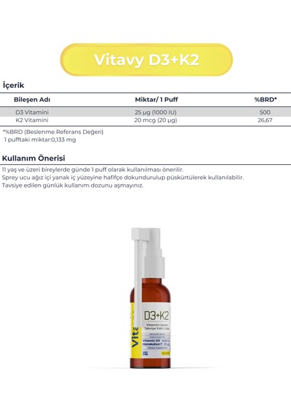 D3K2 Vitamini Sprey 20 ml 140 Puff