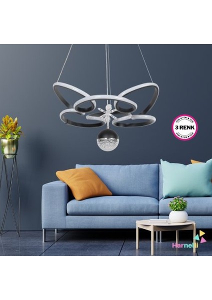 3 Renk Yanabilen Şeker Camlı Modern Ledli Avize