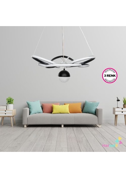 3 Renk Yanabilen Şeker Camlı Modern Ledli Avize