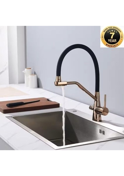 Mutfak Evye Bataryası Dual Flow Su Arıtma Çıkışlı Fıskiyeli Rose Renk 7 Yıl Garanti İthal modelleri