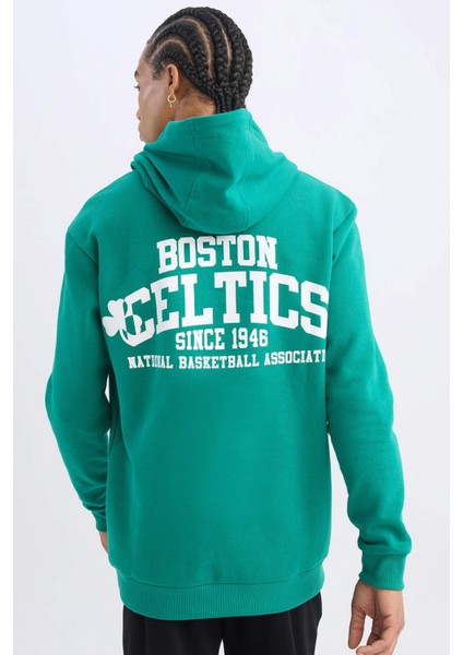 Fit NBA Boston Celtics Standart Fit Kapüşonlu Sırt Baskılı Kalın Sweatshirt Y7320AZ24AU