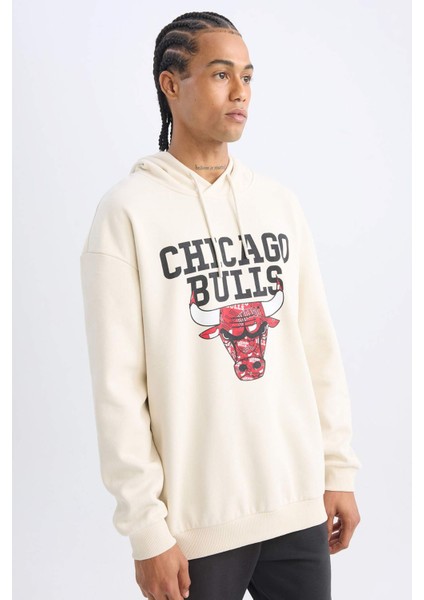 Fit NBA Chicago Bulls Boxy Fit Kapüşonlu Kalın Sweatshirt V0069AZ24AU