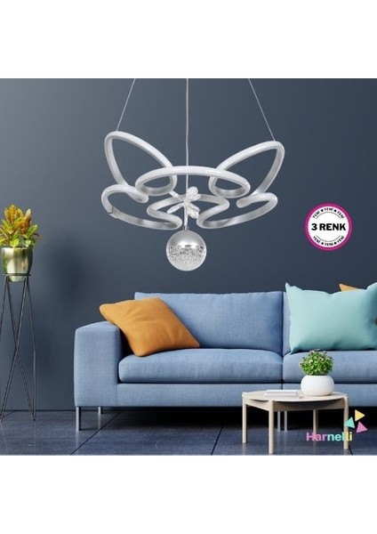 3 Renk Yanabilen Şeker Camlı Modern Ledli Avize