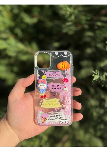 Kabartmalı Yüzen Simli Apple iPhone Kılıf - Cute Series