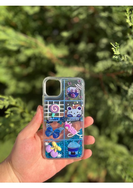 Kabartmalı Yüzen Simli Apple iPhone Kılıf - Cute Series