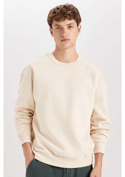 Boxy Fit Bisiklet Yaka Baskılı Sweatshirt X8282AZ24AU