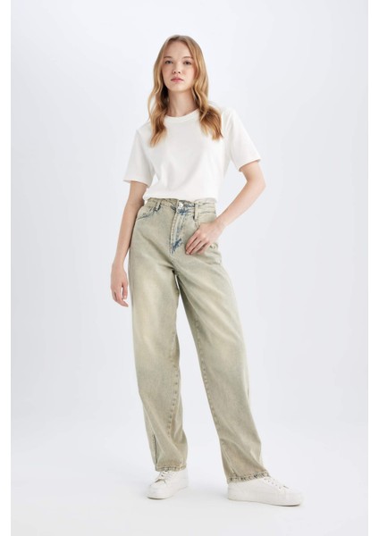 Baggy Fit Yüksek Bel Uzun Jean Yıkamalı Pantolon D0319AX24HS