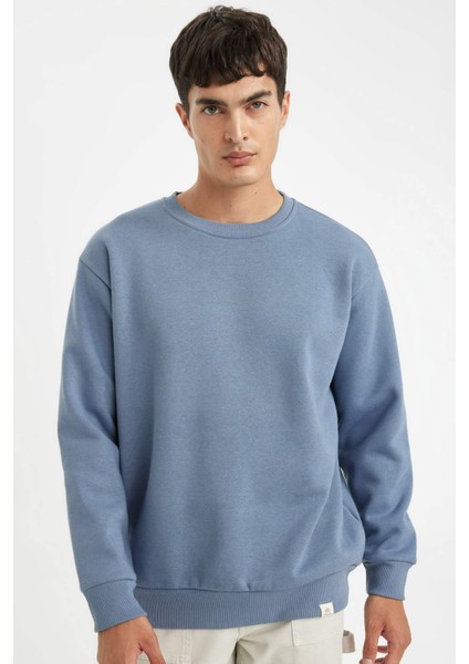 Oversize Geniş Kalıp Bisiklet Yaka Kalın Basic Düz Sweatshirt T5139AZ24AU
