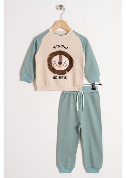 Aslan Figürlü Yazı Baskılı Mint Renk Erkek Çocuk Ikili Takım