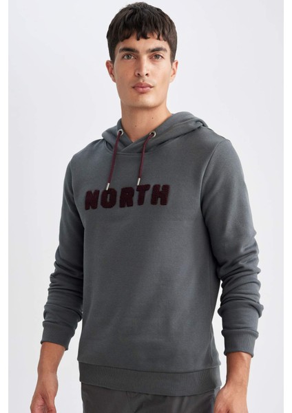 Regular Fit Kapüşonlu Baskılı Kalın Sweatshirt L5850AZ24AU