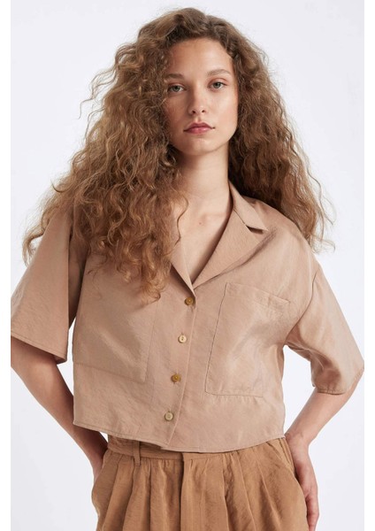 Oversize Geniş Kalıp Pijama Yaka Modal Kısa Kollu Gömlek X7255AZ24HS