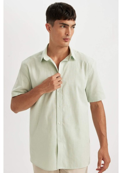 %100 Pamuk Regular Fit Yazlık Polo Yaka Basic Düz Kısa Kollu Gömlek D1057AX24AU