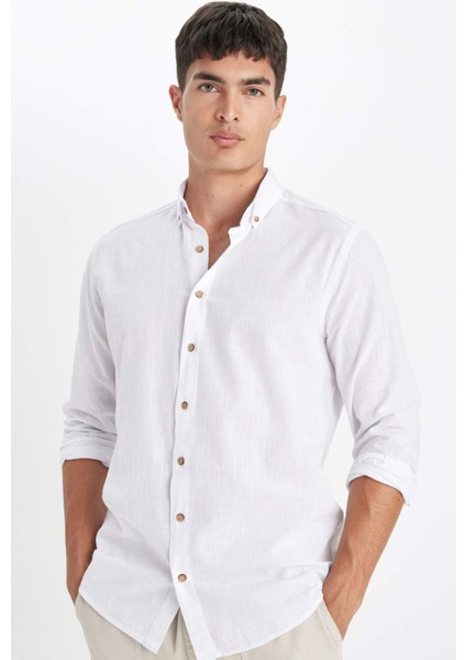 Modern Fit Polo Yaka Basic Düz Uzun Kollu Gömlek T6284AZ24SM