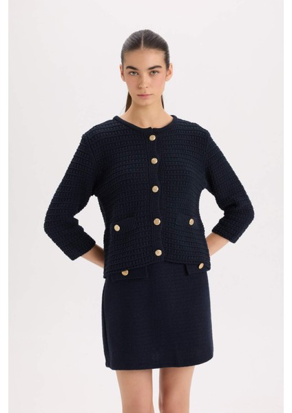 Regular Fit Bisiklet Yaka Dokulu Düğmeli Triko Hırka D3304AX24WN modelleri