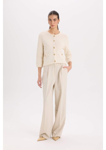 Regular Fit Bisiklet Yaka Dokulu Düğmeli Triko Hırka D3304AX24WN fiyatları