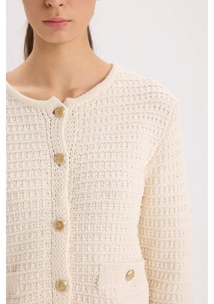 Regular Fit Bisiklet Yaka Dokulu Düğmeli Triko Hırka D3304AX24WN indirimleri