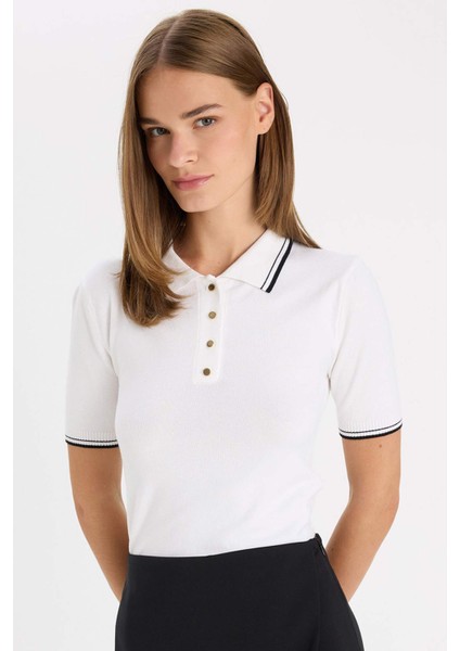 Regular Fit Polo Yaka Düğmeli Basic Düz Kısa Kollu Triko Kazak D3300AX24AU