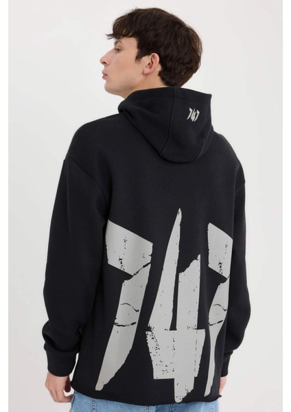 Boxy Fit Kapüşonlu Sırt Baskılı Sweatshirt D0855AX24AU