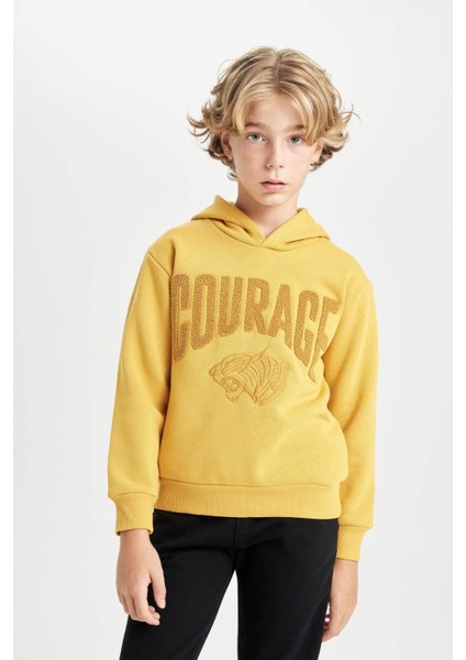 Erkek Çocuk Oversize Geniş Kalıp Baskılı Kapüşonlu Kalın Sweatshirt D3094A824AU