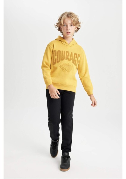 Erkek Çocuk Oversize Geniş Kalıp Baskılı Kapüşonlu Kalın Sweatshirt D3094A824AU