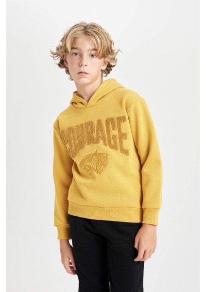 Erkek Çocuk Oversize Geniş Kalıp Baskılı Kapüşonlu Kalın Sweatshirt D3094A824AU