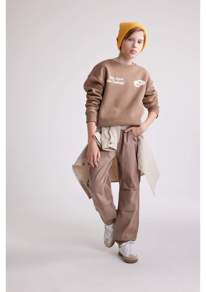 Erkek Çocuk Oversize Geniş Kalıp Bisiklet Yaka Baskılı Sweatshirt D3968A824WN