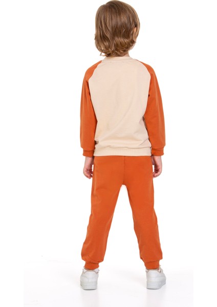 Aslan Figürlü Yazı Baskılı Kiremit Renk Erkek Çocuk Ikili Takım modelleri