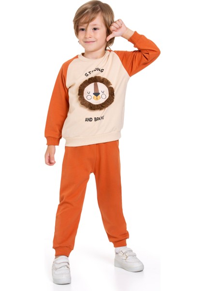 Aslan Figürlü Yazı Baskılı Kiremit Renk Erkek Çocuk Ikili Takım fırsatları