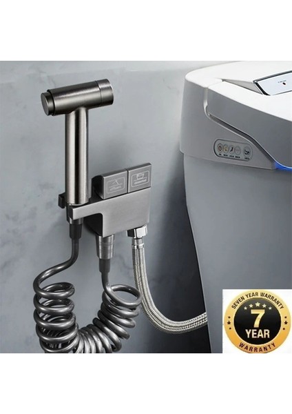 Banyo Bide Basınçlı Püskürtücü Taharet Musluğu Klozet Hortumu Antrasit Renk İthal 7 Yıl Güvenceli