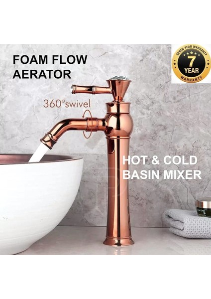 Banyo Çanak Lavabo Bataryası Rose Renk Taşlı Model 7 Yıl Güvenceli İthal