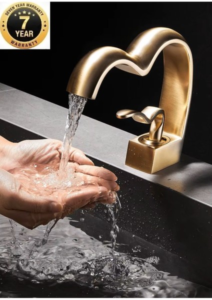 Banyo Lavabo Bataryası Mat Gold Renk Şelale Kalp Yeni Tasarım 7 Yıl Güvenceli İthal