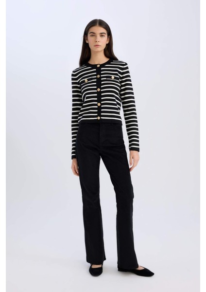 Regular Fit Bisiklet Yaka Çizgili Düğmeli Triko Hırka D3307AX24WN fiyatları