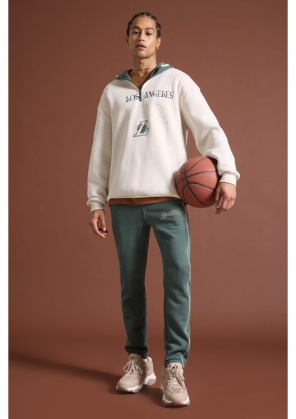 Fit NBA Los Angeles Lakers Boxy Fit Kapüşonlu Fermuarlı Kalın Sweatshirt A7227AX24WN