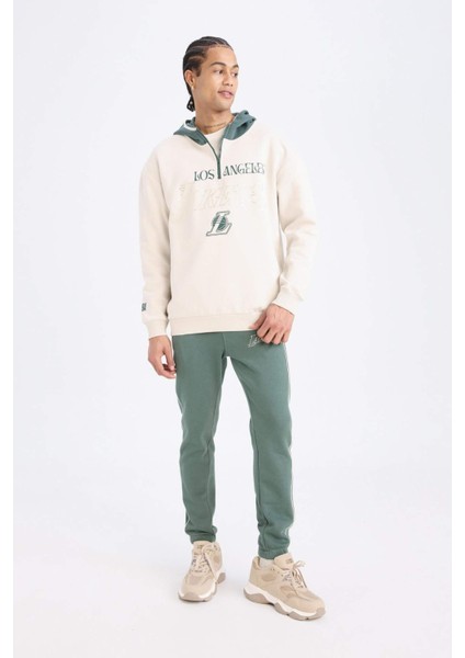 Fit NBA Los Angeles Lakers Boxy Fit Kapüşonlu Fermuarlı Kalın Sweatshirt A7227AX24WN