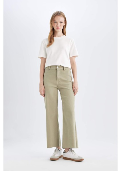 Culotte Yüksek Bel Paça Ucu Kesik Crop Jean Pantolon D2966AX24HS
