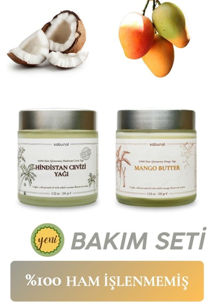 Bakım Seti Hindistan Cevizi Yağı ve Mango Yağı Soğuk Sıkım Ham İşlenmemiş Katkısız Doğal Yağ