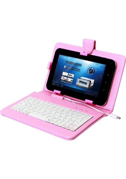 KB-TAB07 7" Pembe Micro+Mini USB Türkçe Q Klavye Tablet Pc Kılıfı