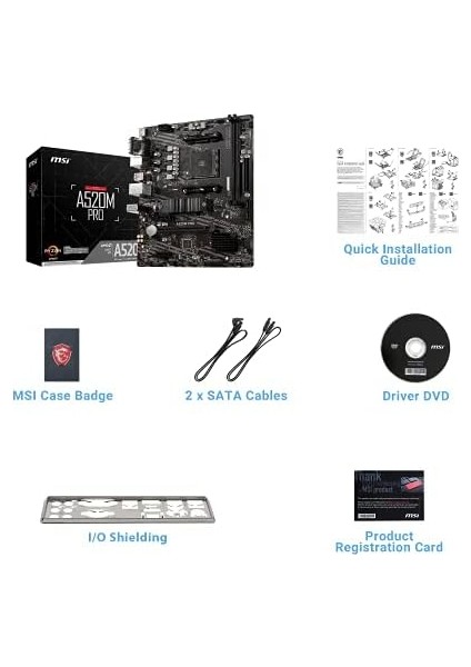 A520M Pro Am4 Ddr4 4600(OC) VGA DVI HDMI M.2 Usb3.2 Matx Anakart