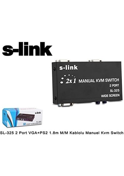 SL-325 2 Port Vga+Ps2 1.8m M/m Kablolu Manuel Kvm Switch
