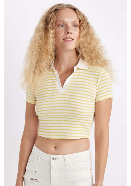 Fitted Polo Yaka Fitilli Kaşkorse Kısa Kollu Tişört A0380AX24SM