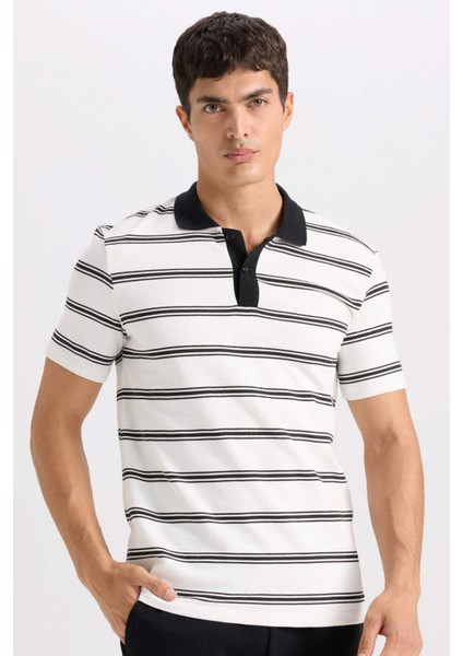 Slim Fit Dar Kesim Polo Yaka Çizgili Kısa Kollu Tişört D4720AX24SM