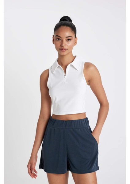 Fit Crop Polo Yaka Sporcu Atlet D4490AX24HS