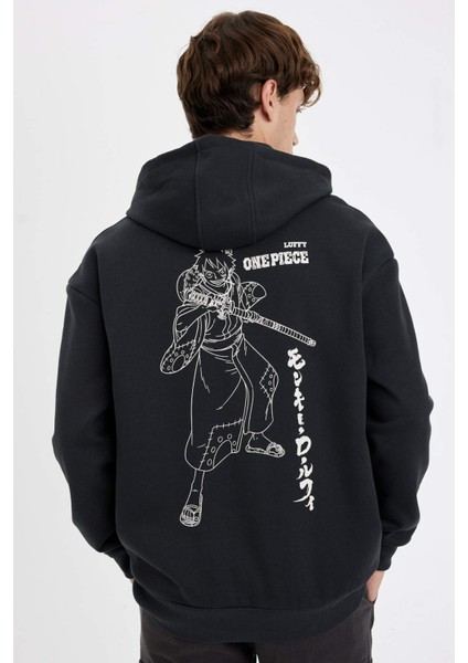 One Piece Boxy Fit Kapüşonlu Sırt Baskılı Sweatshirt C6528AX24AU