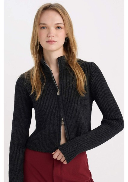 Slim Fit Dar Kesim Yarım Balıkçı Yaka Triko Hırka A5607AX24WN
