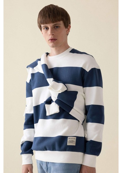Boxy Fit Bisiklet Yaka Çizgili Sweatshirt A9066AX24AU