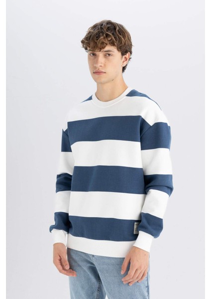 Boxy Fit Bisiklet Yaka Çizgili Sweatshirt A9066AX24AU