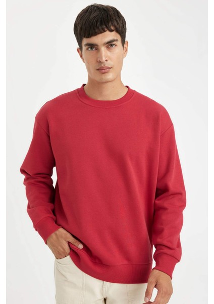Oversize Geniş Kalıp Bisiklet Yaka Kalın Basic Düz Sweatshirt T5139AZ24AU