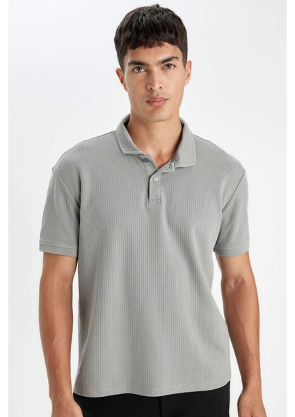 %100 Pamuk Regular Fit Polo Yaka Basic Düz Kısa Kollu Tişört D4814AX24SM