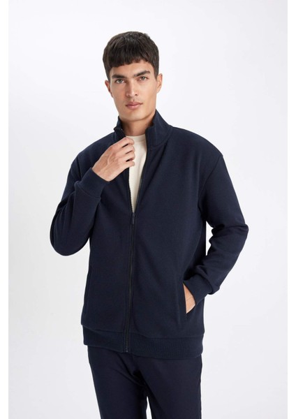 Comfort Regular Fit Rahat Kesim Dik Yaka Cepli Basic Düz Fermuarlı Sweatshirt D4971AX24AU modelleri